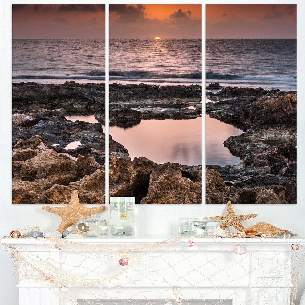 "Rocky African Coastline Sunset" Metal Wall Art, 3 Panels, 36"x28"