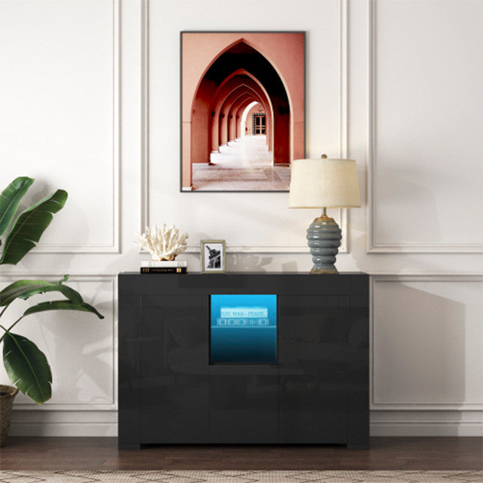 Kitchen Sideboard Cupboard Black High Gloss Dining Room Buffet Storage Cabinet