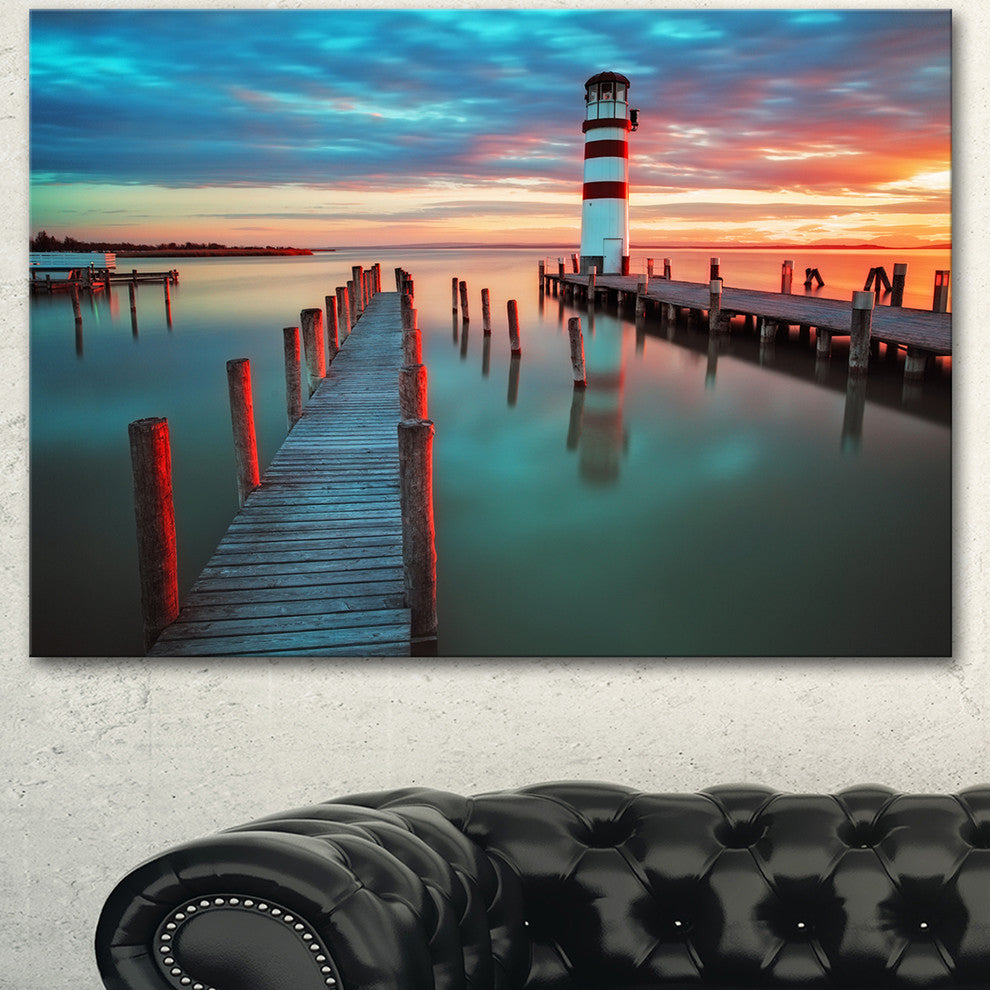 Lighthouse at Lake in Neusiedl am See, Large Landscape Canvas Art, 40"x30"