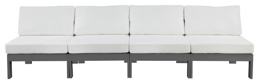 Nizuc Water Resistant Patio Modular Straight Sofa, White, 4-Piece: 4 Armless Chair, Dark Gray Aluminum Frame