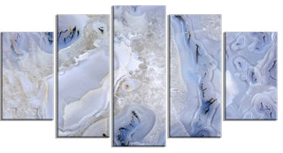 Agate Stone Background, White, Abstract Canvas Wall Art Print, 60"x32", 5 Panels