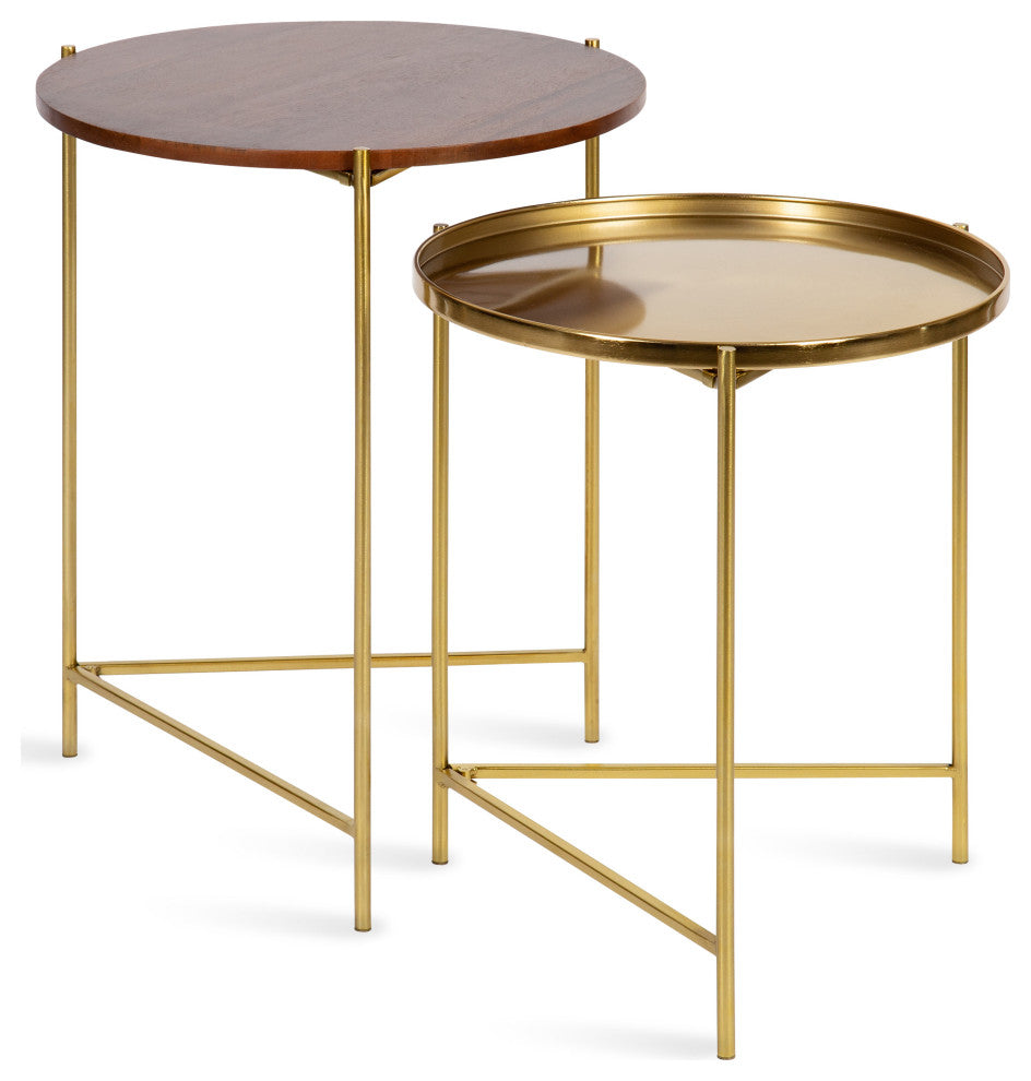 Ulani Round Metal Accent Tables, Walnut Brown