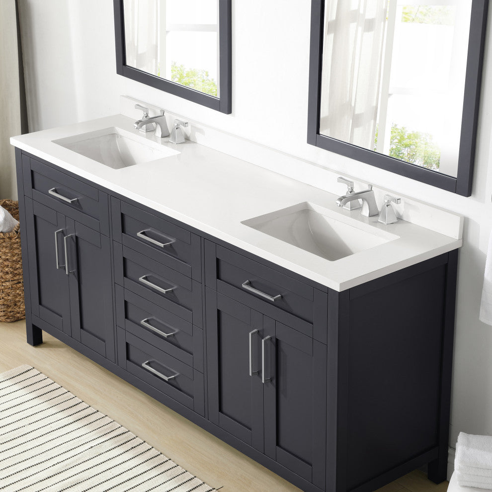 OVE Decors Tahoe Vanity With Mirror, Dark Charcoal, 72"