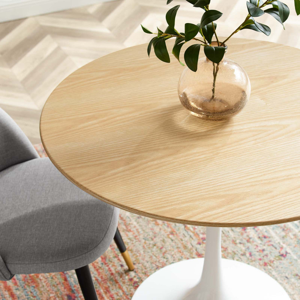 36" Dining Table, Round, Natural Brown White, Metal, Modern, Hospitality