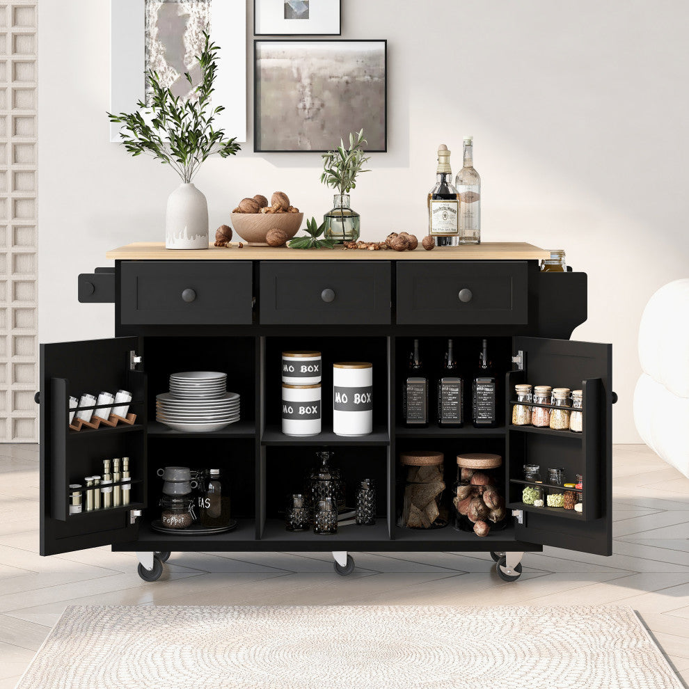 Black/Blue/White MDF Kitchen Cart Multifunctional, Storage Cabinet, Black