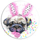 Cute Dog With Pink Feather Hat, Animal Art Disc Metal Wall Art, 11"