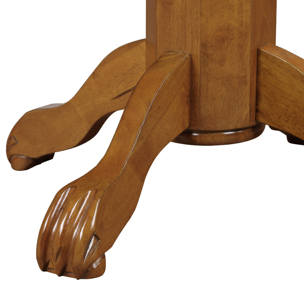 Benzara BM274269 42" Wood Pub Bar Table, Sunburst Design, Carved Pedestal, Oak