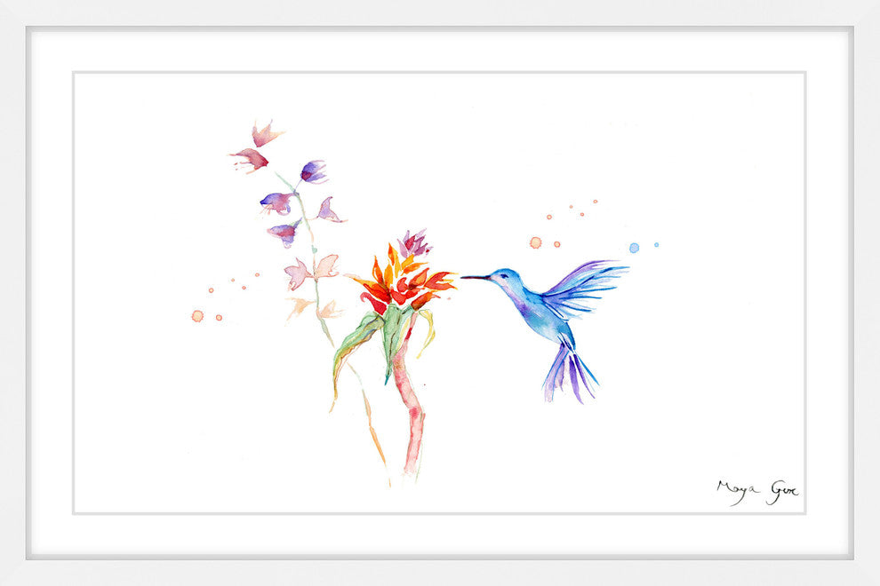 Marmont Hill, "Blue Hummingbird" by Maya Gur Framed Painting Print, 45x30