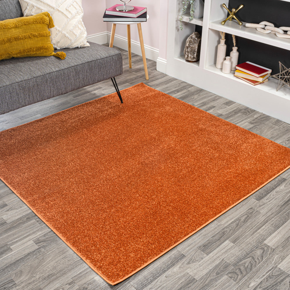 Haze Solid Low-Pile Orange 9' Square Area Rug