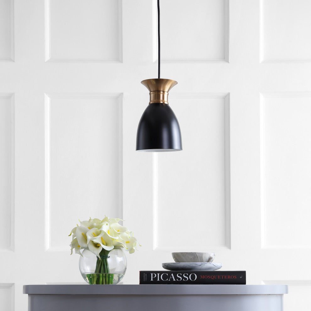 Edison Metal LED Pendant, Black, Brass Gold, Width: 5.75"