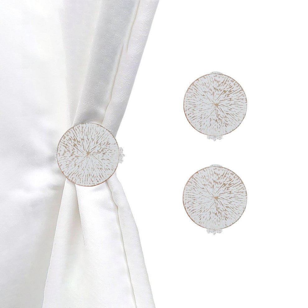 Set of 2 Metal Curtain Tiebacks "“ Elegant Round Design Clips, White