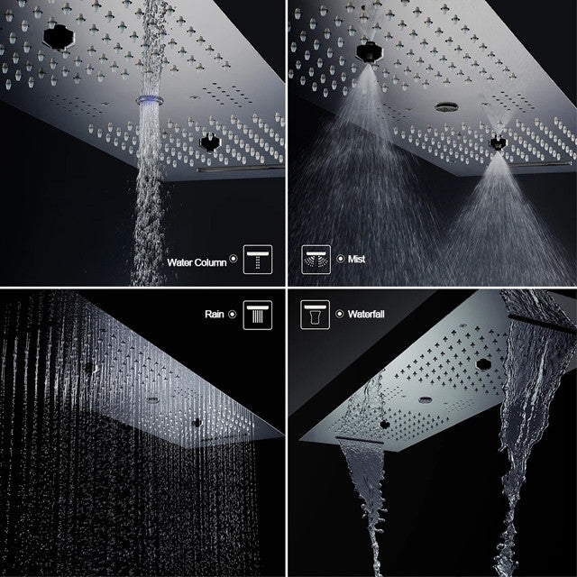 LED Musical Shower System & Jetted Body Sprays, Matte Black C, Touch Panel Light