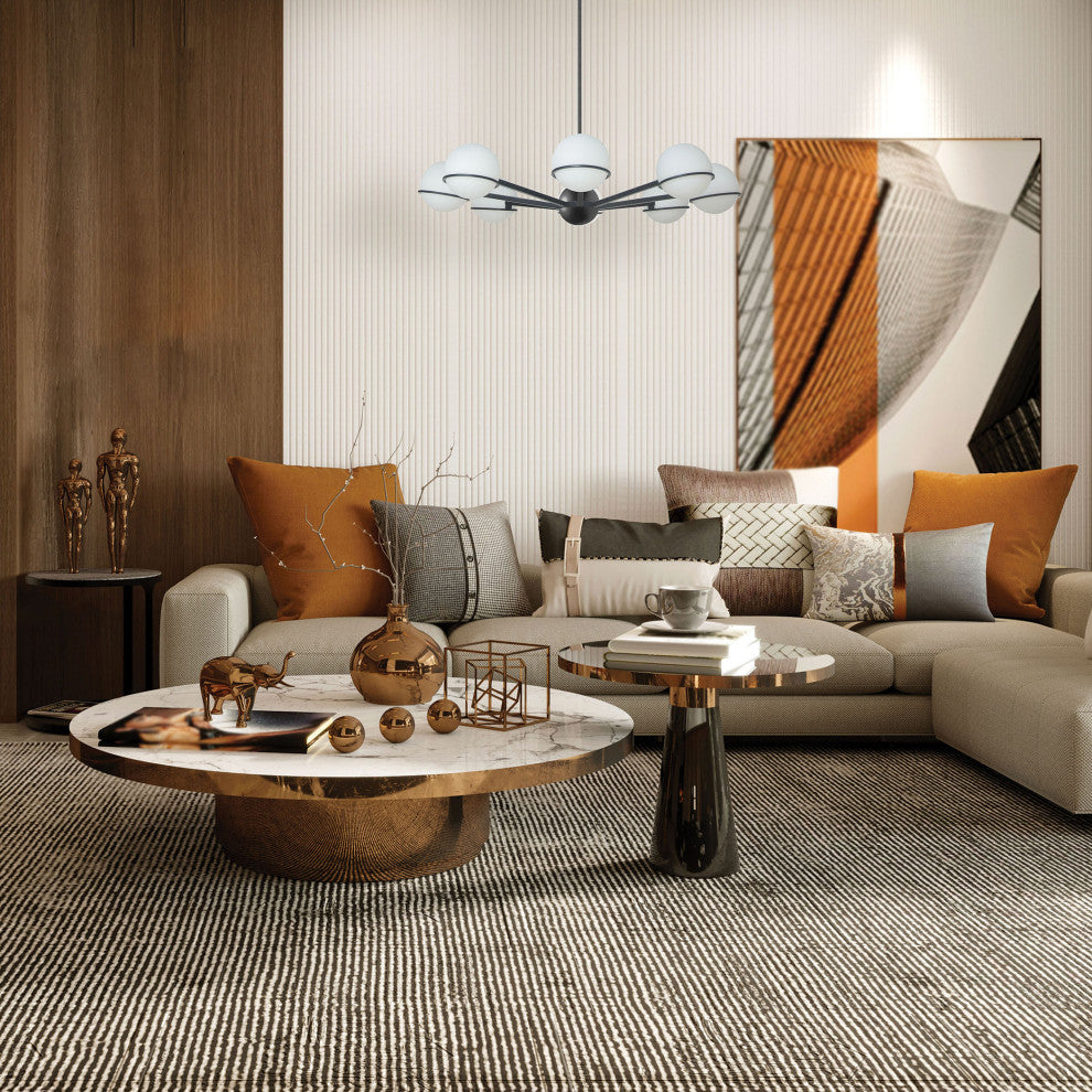 Matte Black Modern Chandelier With White Glass