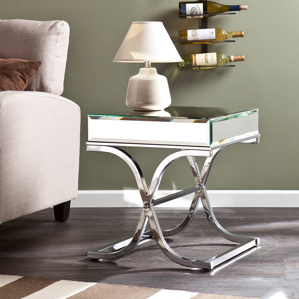 Mirrored, End Table, Chrome