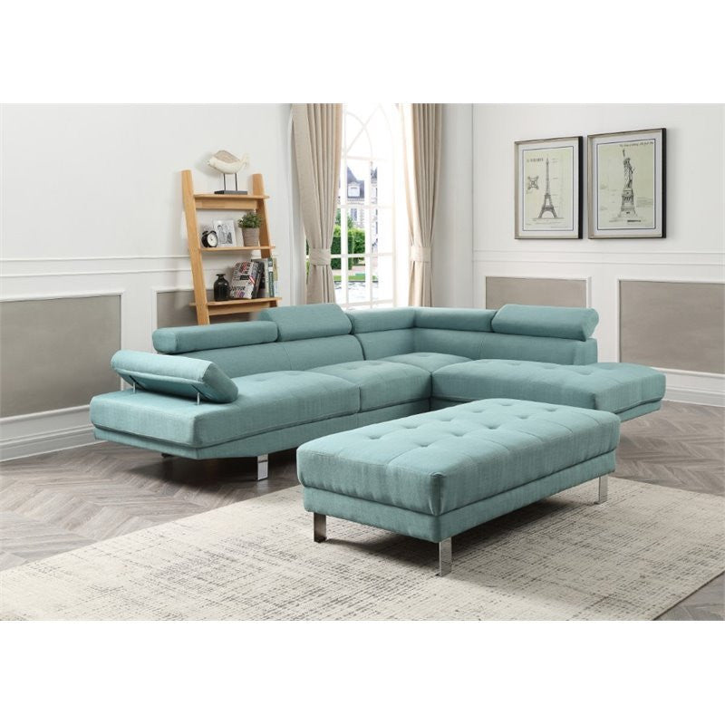Glory Furniture Riveredge Twill Fabric Sectional in Teal