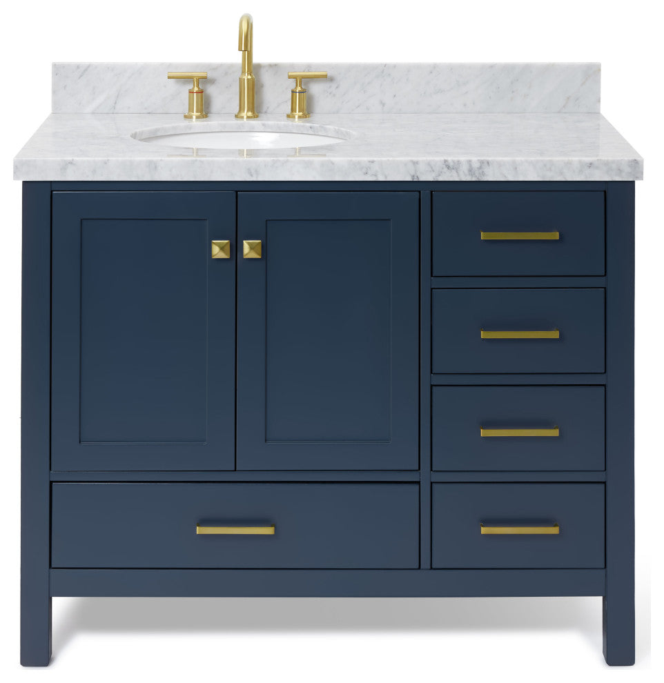 ARIEL Cambridge 43" Left Offset Oval Sink Midnight Blue Vanity, No Mirror