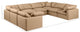 Indulge Upholstered Modular U-Shaped Sectional, Tan, 8-Piece: 4 Armless Chair, 4 Corner Chair, Fiber Stuffed Vegan Leather