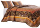 Benzara BM281995 Twin Quilt Set, Bohemian, Jacobean Floral Print, Brown, Orange