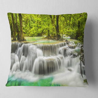 Erawan Waterfall View Photography Throw Pillow, 18"x18"