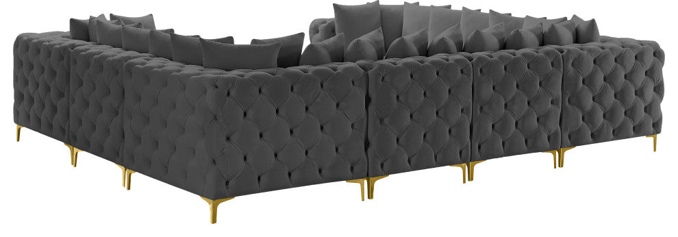 Tremblay Velvet Upholstered 8-Piece Modular U-Shaped Sectional, Grey