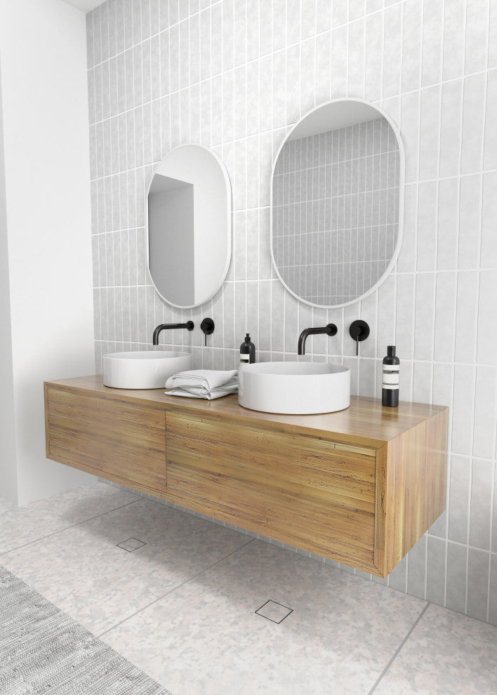 20" W X 28" H Pill Shape Stainless Steel Framed Mirror, White