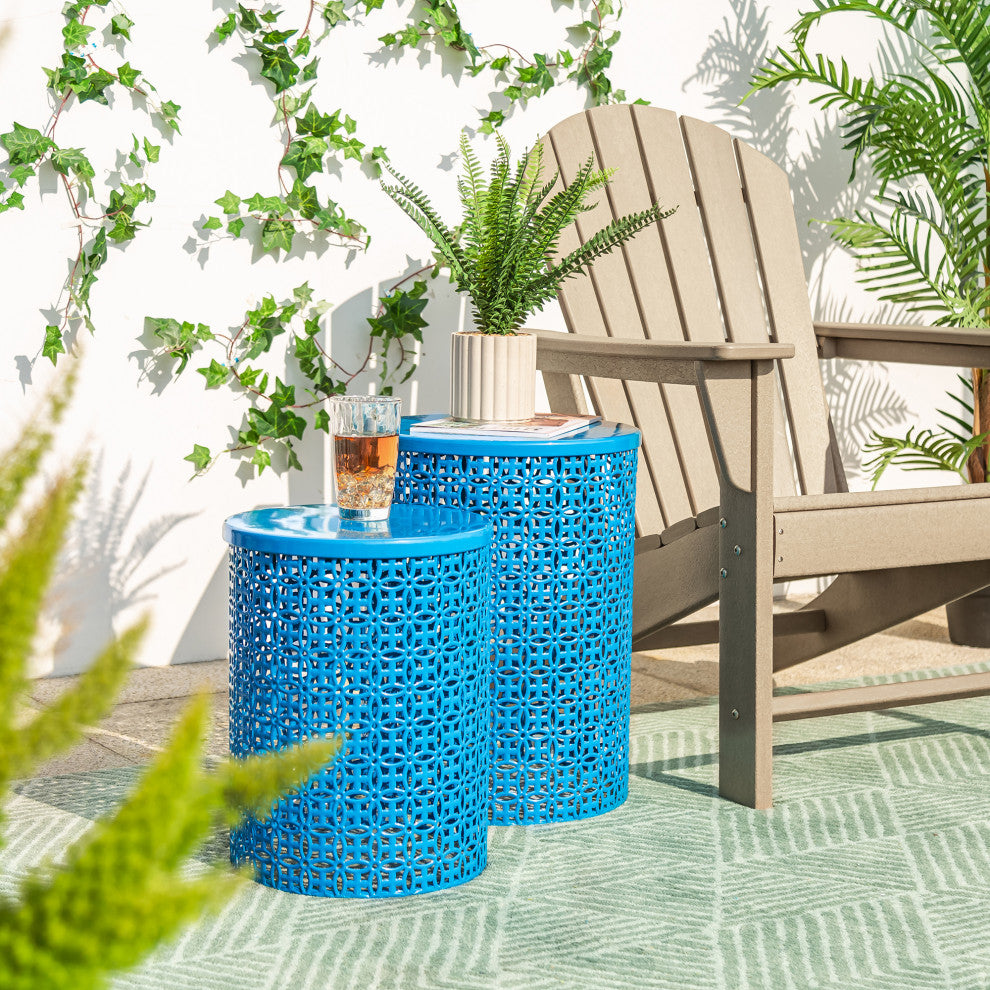 Multi-Functional Metal Garden Stool, 2-Piece Set, Blue