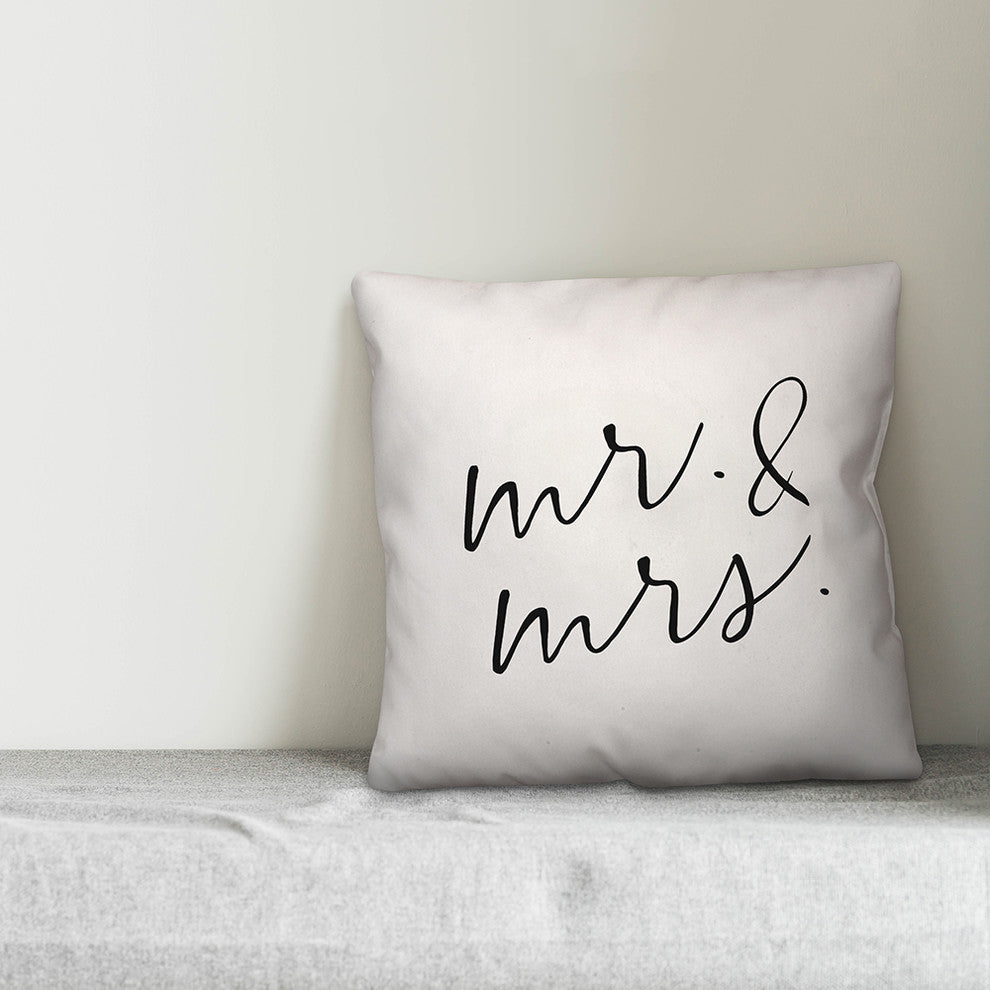 Mr and Mrs thin script 16x16 Throw Pillow