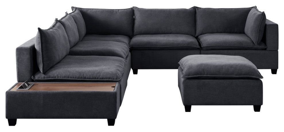 Madison Down Feather Sectional Sofa, Ottoman and USB Storage Console Table, Dark