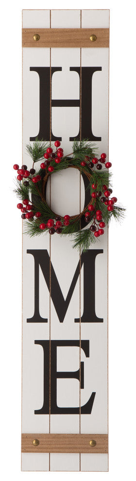 42"H Christmas Wooden HOME" White Porch Sign With Wreath