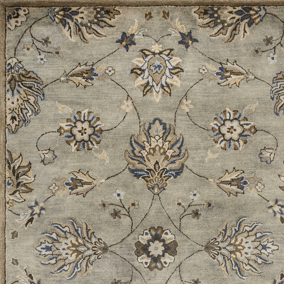 3' X 5' Grey Floral Vines Wool Area Rug