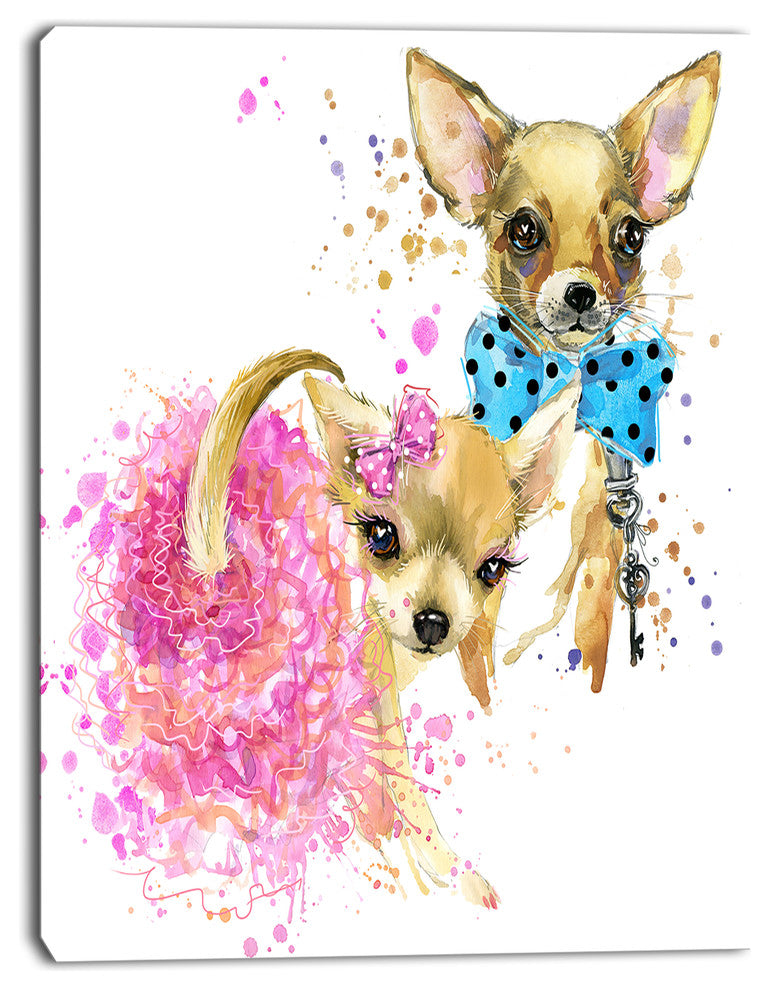 Bridge and Groom Dog Illustration, Animal Canvas Wall Art, 30"x40"