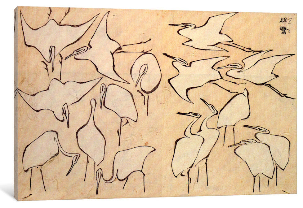 "Cranes" by Katsushika Hokusai, 18x12x1.5"