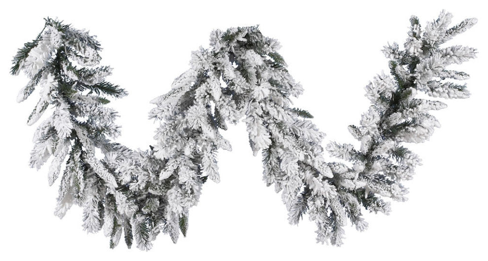Vickerman 16"x9' Flocked Snow Ridge Garland, Unlit