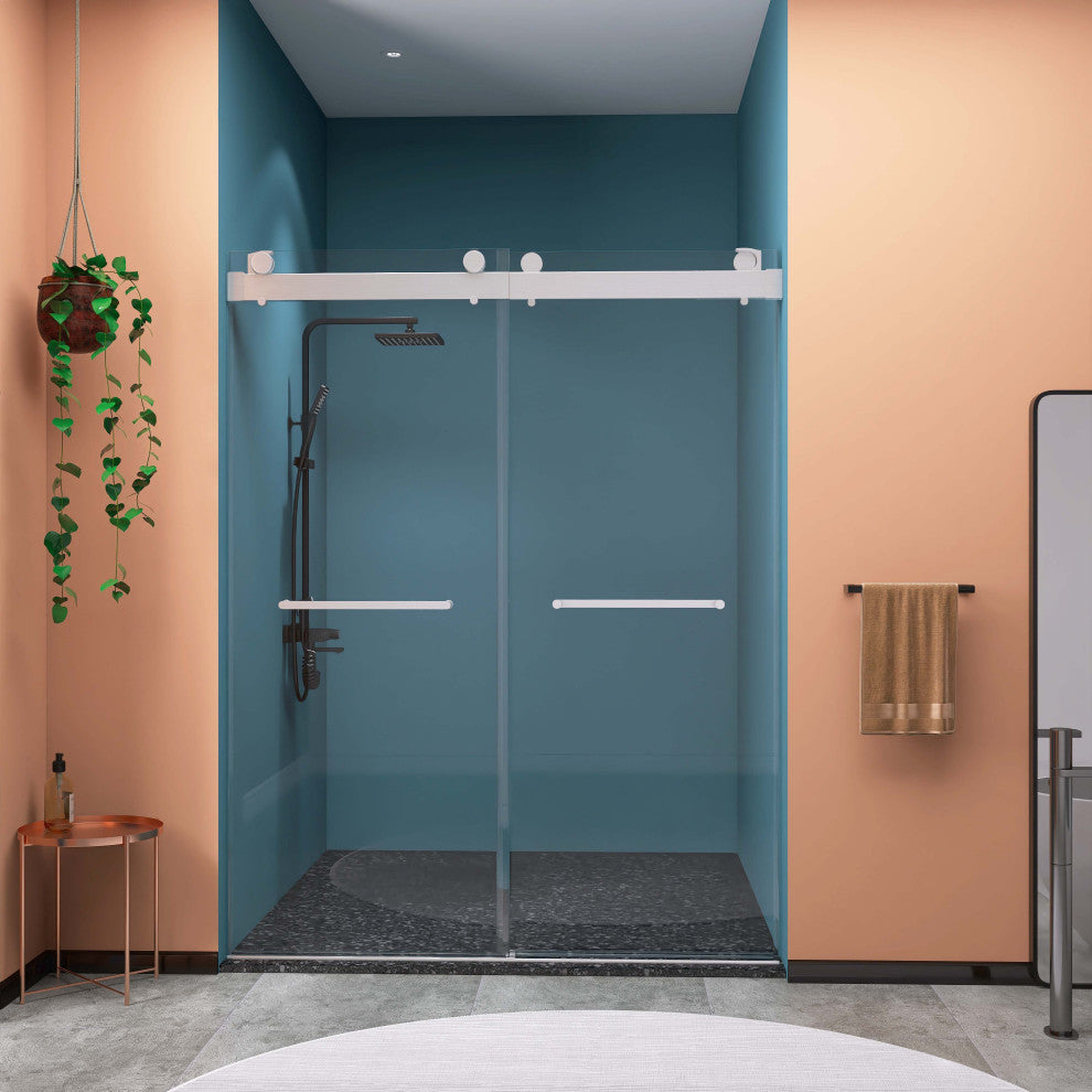 60"/72" W x 79" H Double Sliding Frameless Shower Door, Brushed Nickel;, 60" X 79";
