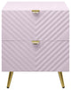 2-Drawers Wooden Nightstand With Metal Legs, High Gloss Pink Finish