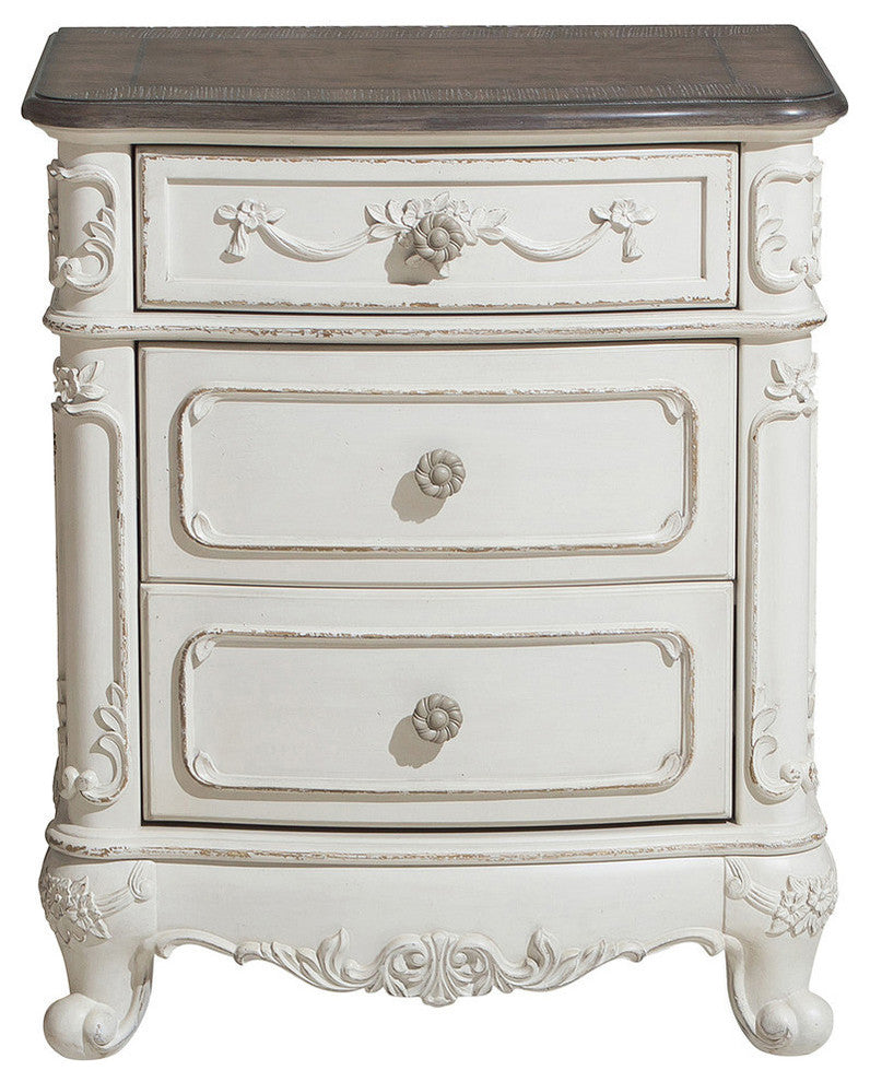 Averny Nighstand, 2-Tone Finish, Antique White, Gray