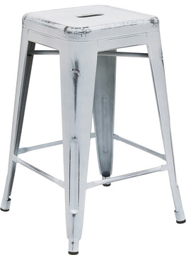 Distressed White Metal Stool