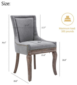 Upholstered Dining Chairs with Solid Wood Legs, Nailhead Trim, Set of 2, Grey