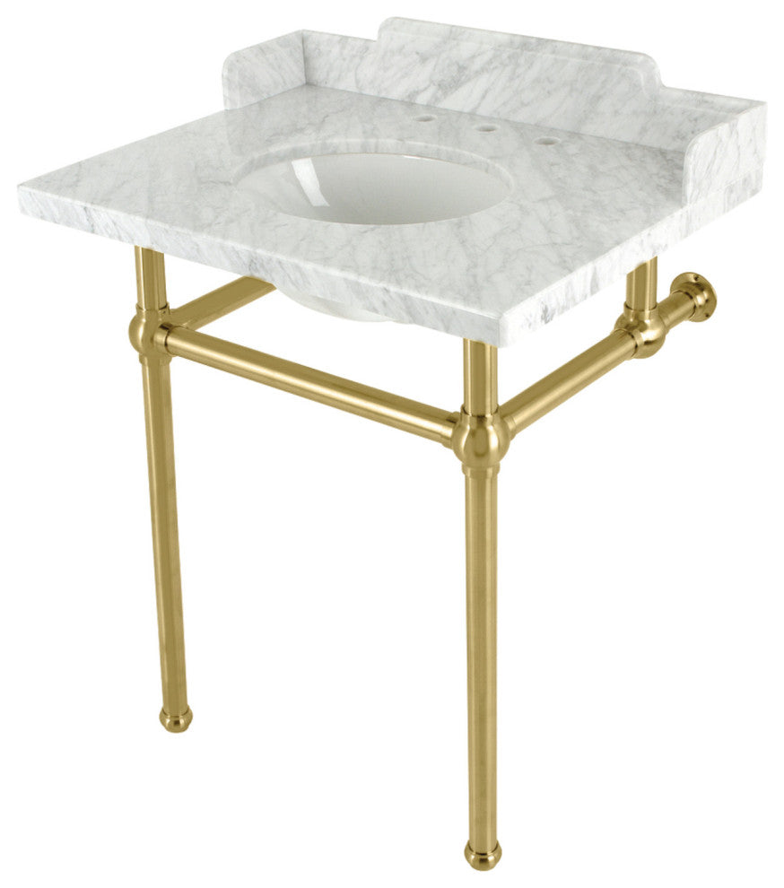 Kingston Brass LMS30MB7 30" Carrara Marble Console Sink, Legs