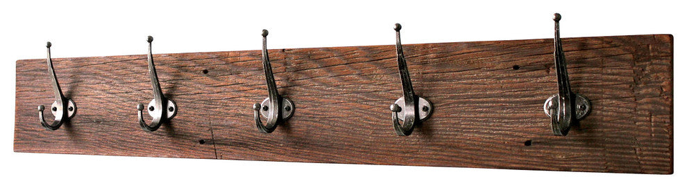 5-Hooks Reclaimed Barn Wood Coat Rack, 36"