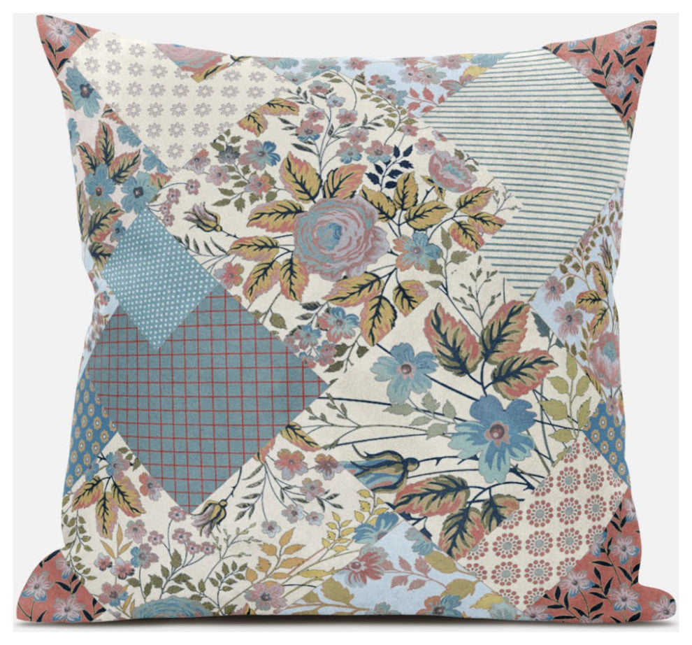 20" Gold Pink Floral Zippered Suede Throw Pillow