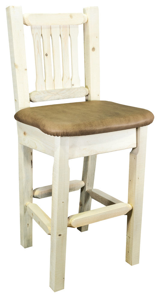 Barstool With Back, Ready to Finish With Upholstered Seat, Buckskin Pattern