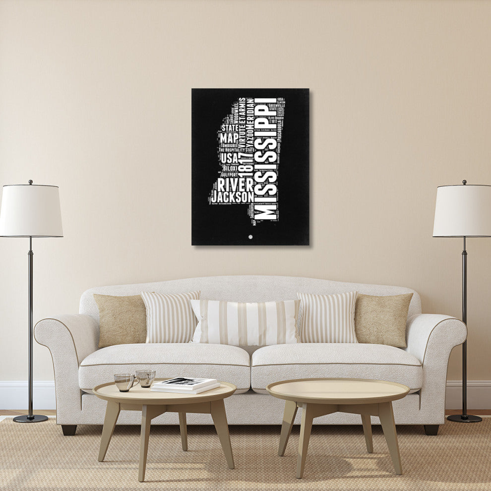 "Mississippi Black and White Map" Fine Art Print