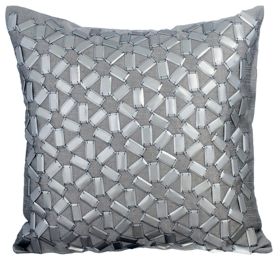 Silver Geometric Throw Pillows Art Silk 20"x20" Sofa Throws, Abstract