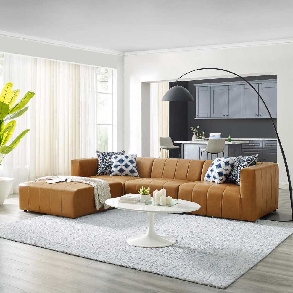 Sectional Sofa Set, Faux Vegan Leather, Tan, Modern, Living Lounge Hospitality