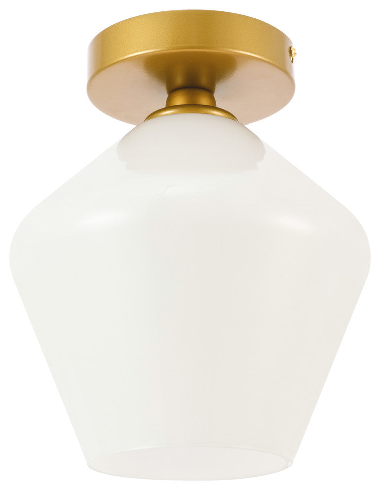 Brass Finish And Frosted White Glass 1-Light Flush Mount