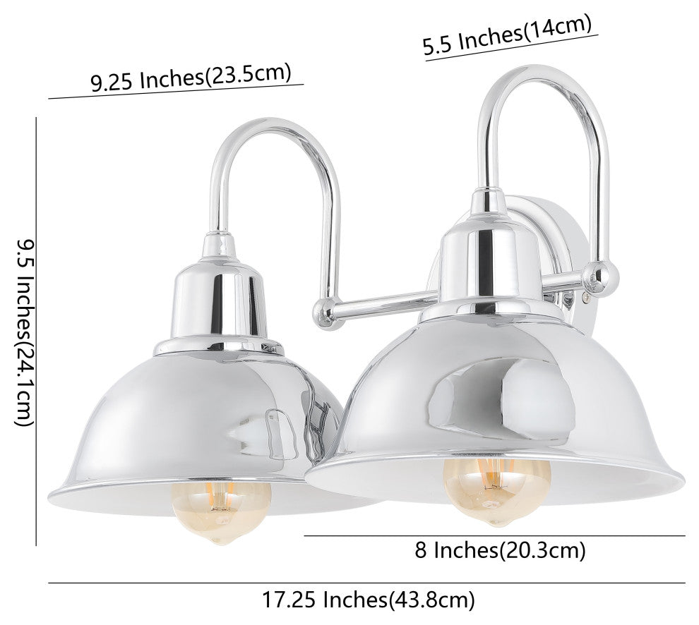 Frisco Farmhouse Industrial Iron LED Vanity, Chrome, 2-Light