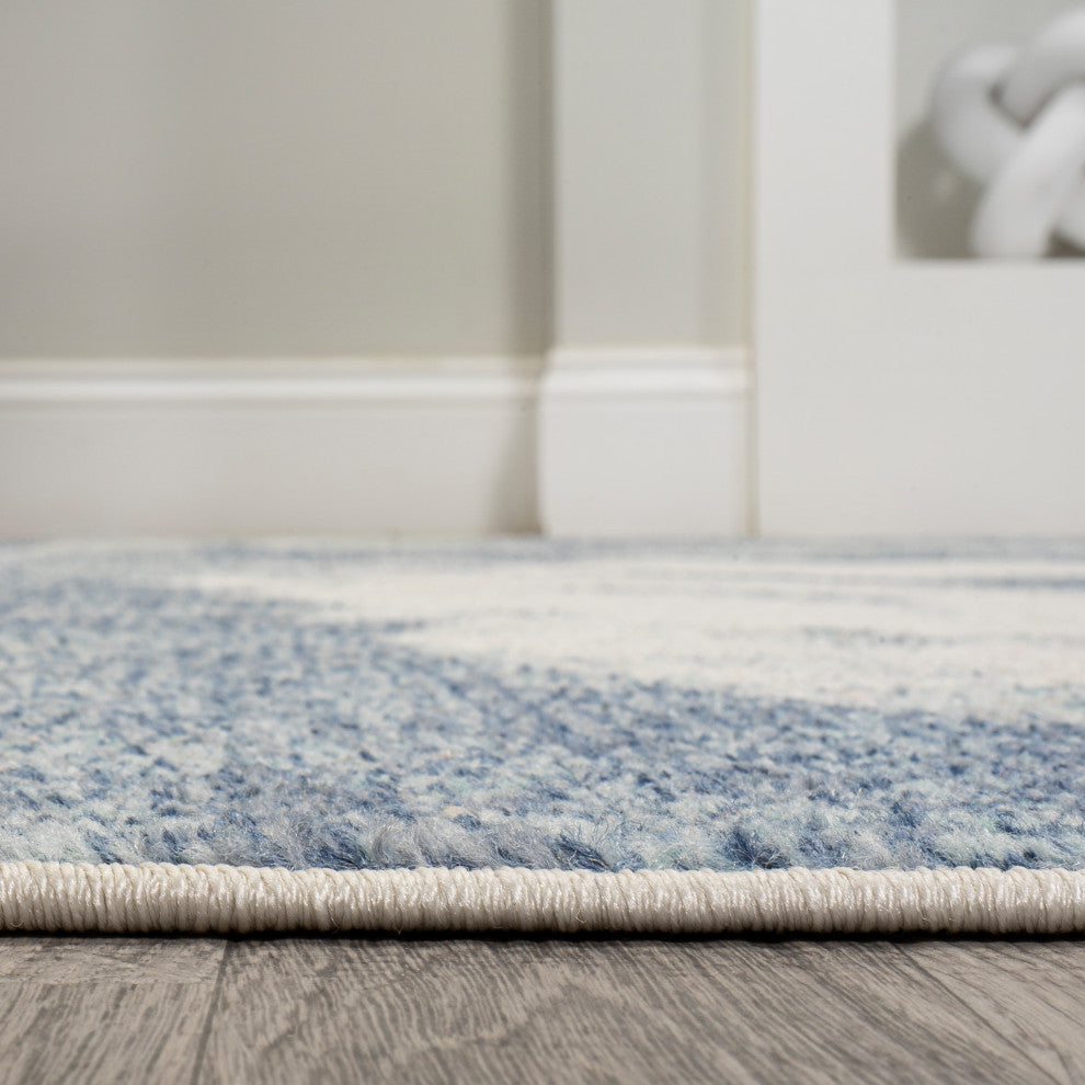 Petalo Abstract Two-Tone Modern Blue/Cream 8 ft. x 10 ft. Area Rug