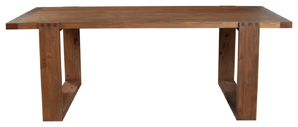 Benzara BM283865 Paige 84" Dining Table, Solid Wood, Sled Design Base, Brown