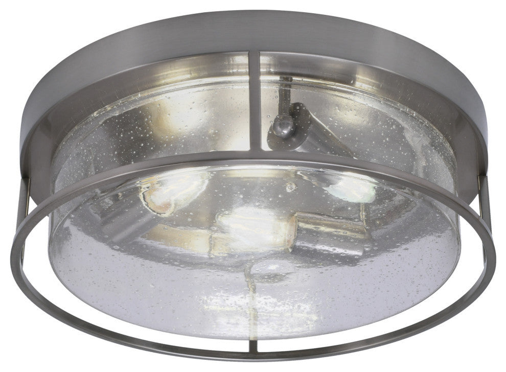16" 3-Light Flush Mount Light, Brushed Nickel, Clear Bubble Glass